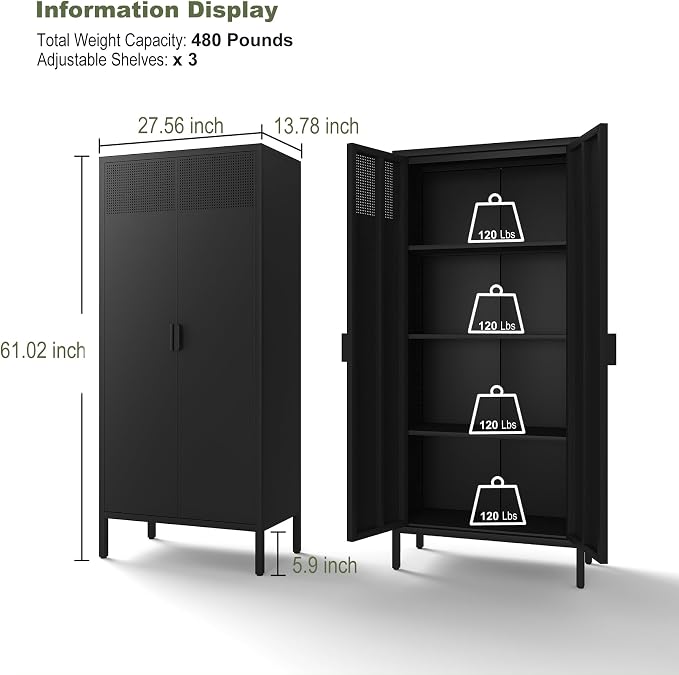 COFaR 4 Tier Black Metal Storage Cabinet, Free Standing - Image 2