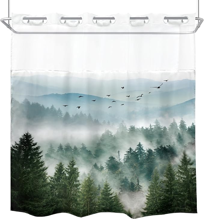No Hook Green Shower Curtain - Image 7