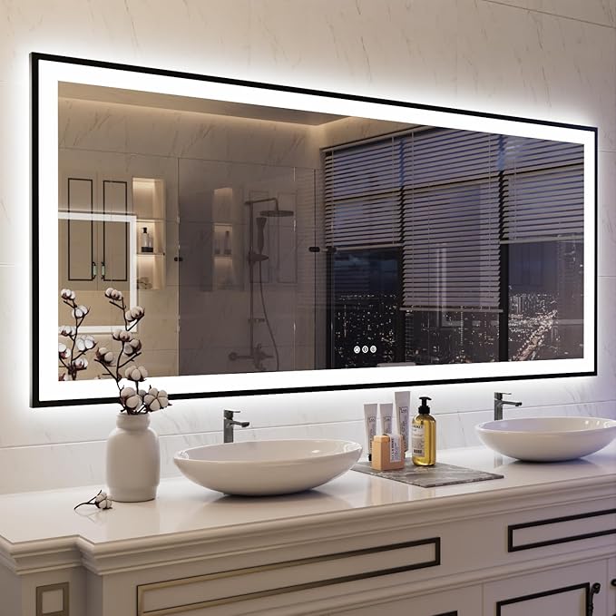 ISKM Framed LED Mirror for Bathroom 77"x36", Dimmable LED Bathroom Mirror by ISKM-IStillKeepMovin