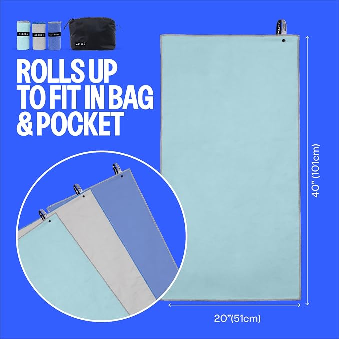 Acteon Microfiber Travel Towel & Wet Bag Set, Large Quick Dry Silver ION - Image 6