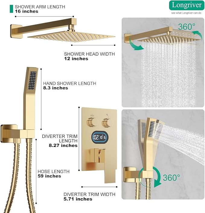 Push Button Diverter Shower Faucet Set Hydro Power Temperature Display - Image 5