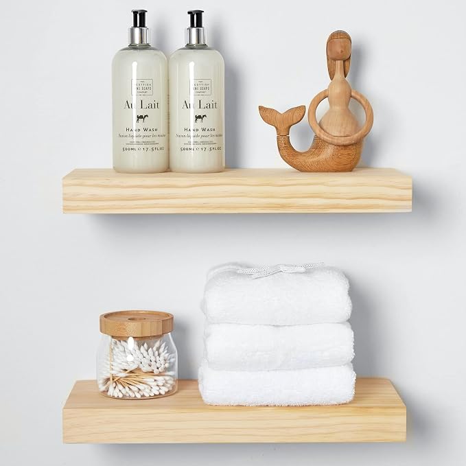 Homeforia 16 inch Natural Floating Shelf, High End Solid Real Wood 16inch Small by Homeforia