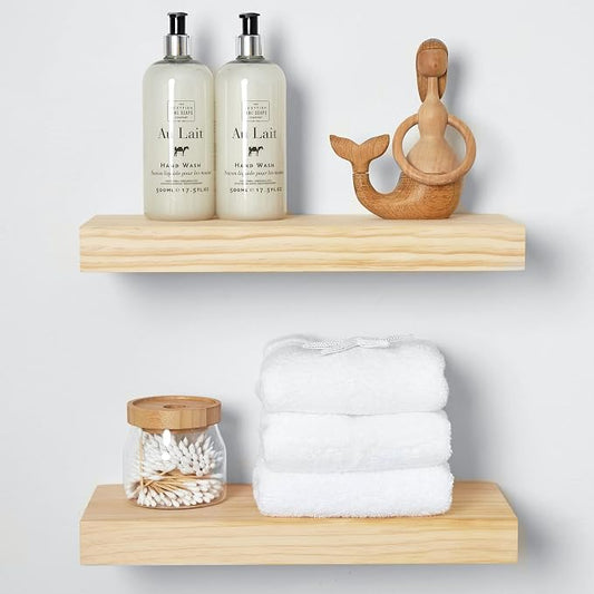 Homeforia 16 inch Natural Floating Shelf, High End Solid Real Wood 16inch Small by Homeforia