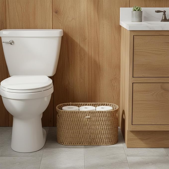 Paper Rope Basket for Toilet Paper Storage, Hand-Woven Wicker Basket for - Image 2
