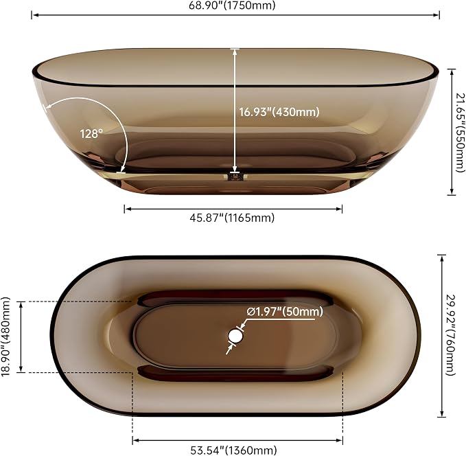 SJ STAR&JANE 69" Solid Surface Freestanding Bathtub Stone Resin Oval Soaking - Image 6