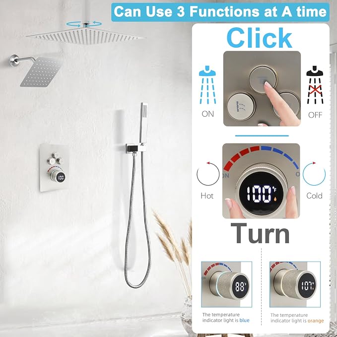 Shower System 12 Inches & 6 Inches Rainfall Shower Head System - Image 3