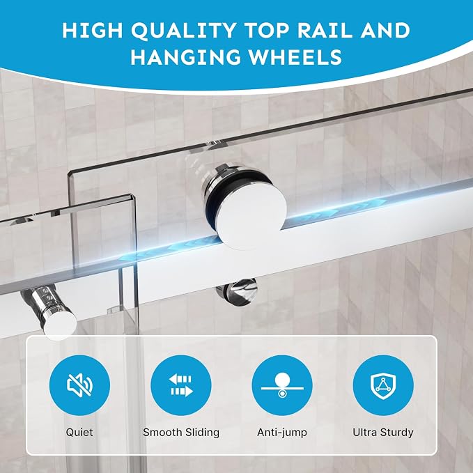 56-60"Wx72"H Frameless Reversible Single Sliding Shower Door, 1/4" Clear SGCC - Image 5