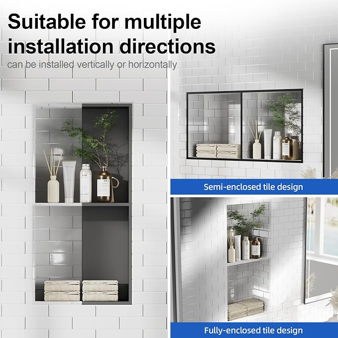 Bathbliss Shower Niche, No‑Tile Recessed Wall Niche, 11.18"x22.3" SUS304 - Image 5