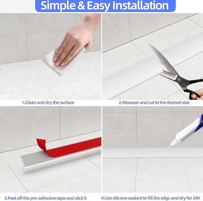 39 Inch Shower Threshold Water Dam Barrier, Silicone Shower Door Bottom Seal - Image 8