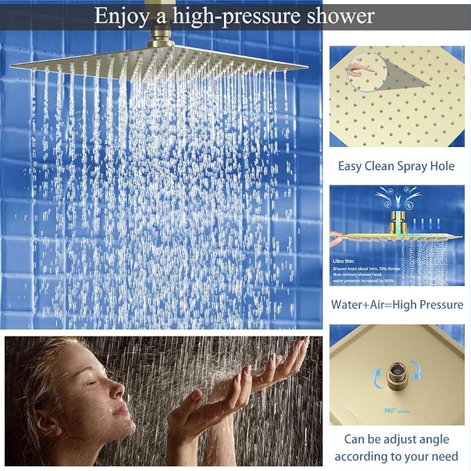 Shower Faucet Set Brushed Gold Shower System, Ceiling Mount 10 Inch Shower Head - Image 4