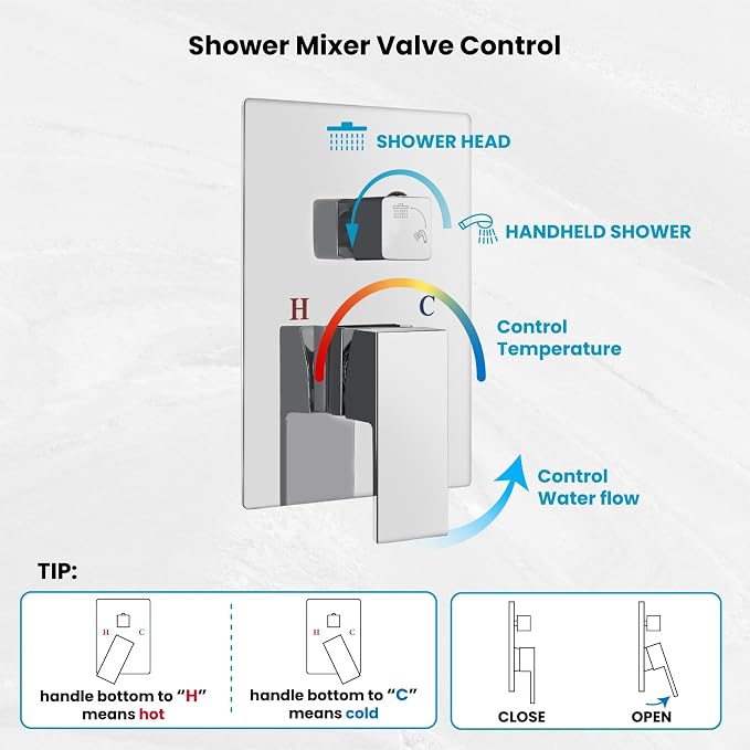 gotonovo Rainfall Bathroom Shower System Rain Shower Head and Handle Set Wall - Image 6