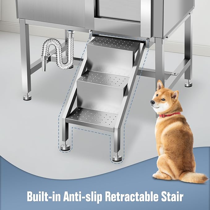 38" Pet Dog Bathing Station W/Ramp, Professional Stainless Steel Dog Grooming - Image 5