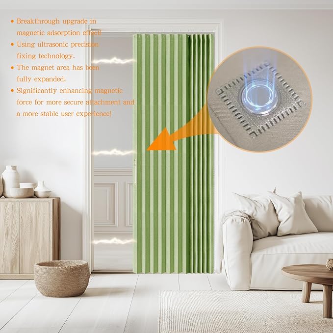 Accordian Door Curtain, 100% Blackout Folding Magnetic Doorway Curtains - Image 2