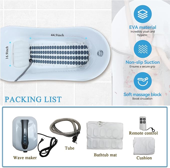 Wavemat Bathtub Massage Cushion, 6-Speed Bubbles Wave Mat - Image 3