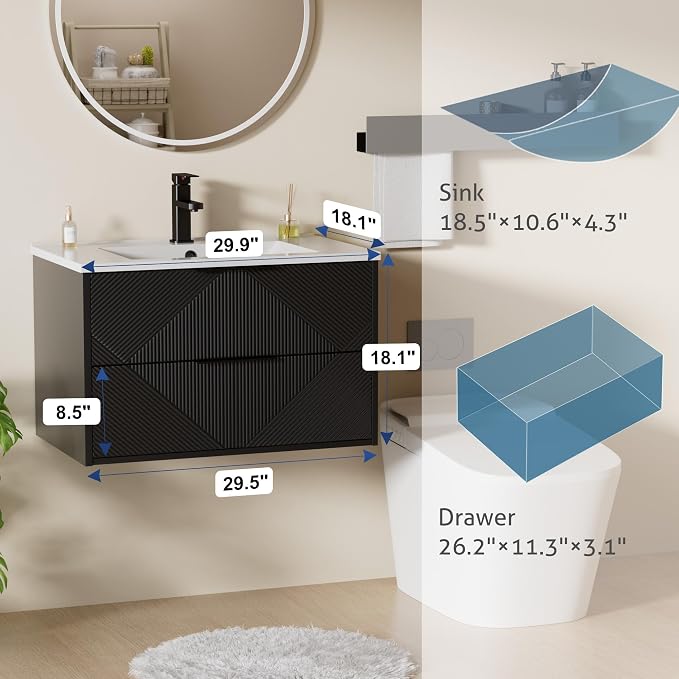 LUCKWIND 30" Floating Bathroom Vanity - Image 2