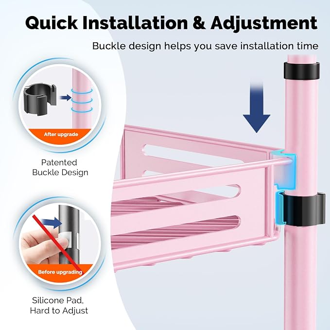 HAMITOR Corner Shower Caddy Tension Pole: Quick Installation 4-Tier Rustproof - Image 2