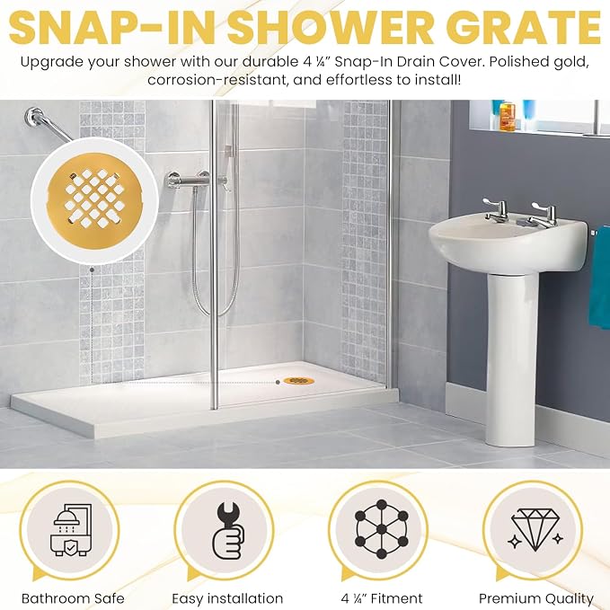 4 ¼” Polished Gold Snap-in Shower Drain Cover - Image 2