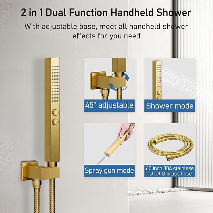 Shower Systems with Rain Shower and Handheld, STARBATH Dual Head 12+6" Rainfall - Image 5