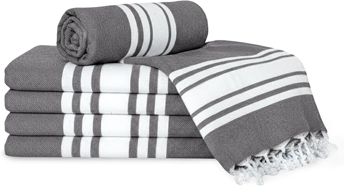 Turkish Cotton Beach Towel Pack of 6 & 1 Boho Tote Bag by Occosa-LuxuryHammamTowels