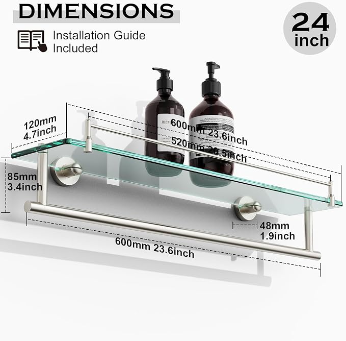 24-Inch Tempered Glass Bathroom Shelf - Image 2