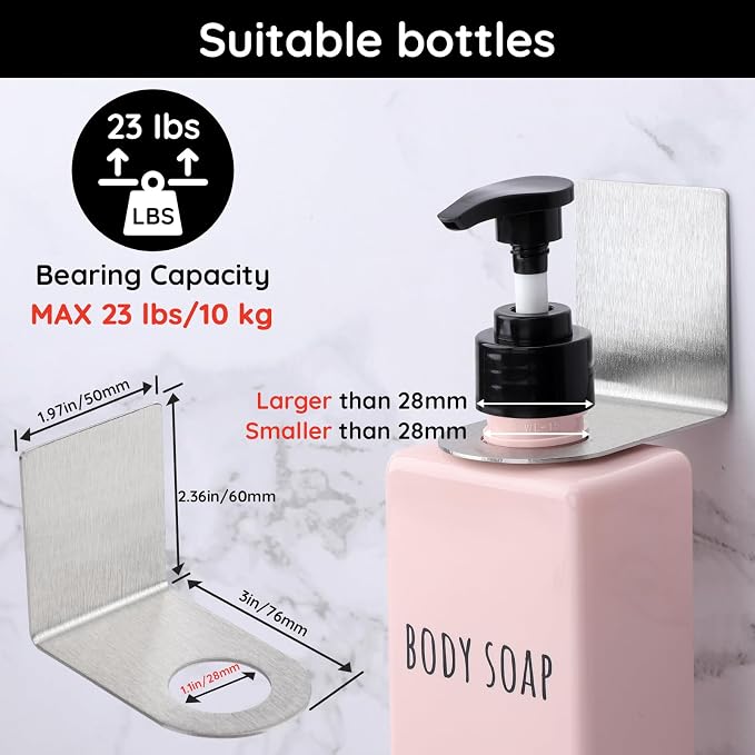 Segbeauty 3Pcs Adhesive Bottle Holder, Stainless Shampoo Bottle Holder - Image 2
