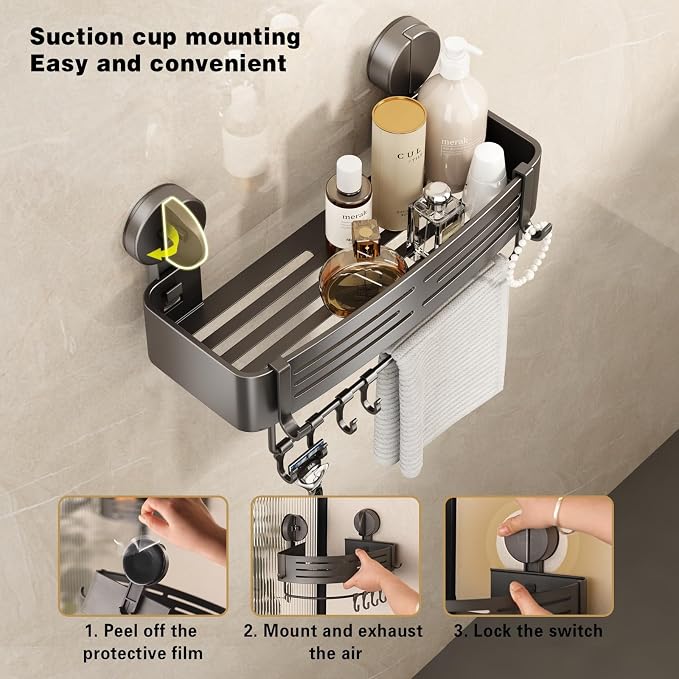 VOLPONE Shower Caddy Suction Cup No Drilling Suction Cup Shower Shelf Heavy - Image 3