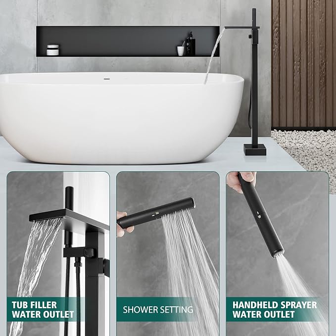 Hoimpro Tub Filler Freestanding Bathtub Faucet Matte Black Floor Mount Tub - Image 5