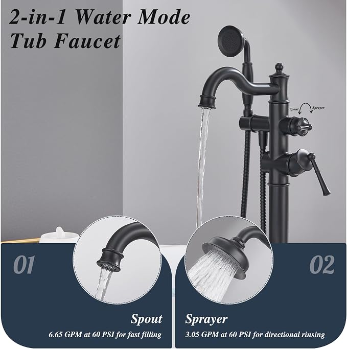 Free Standing Tub Faucet, Qinkell Classic Elegant Gooseneck Freestanding - Image 4