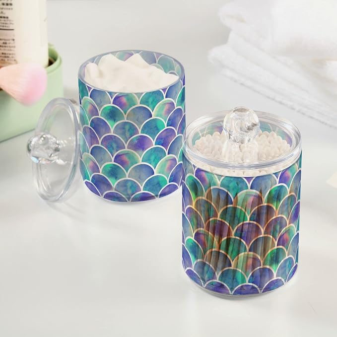 MNSRUU 2 Pack Qtip Holder Organizer Dispenser Watercolor Rainbow Scales Of - Image 5