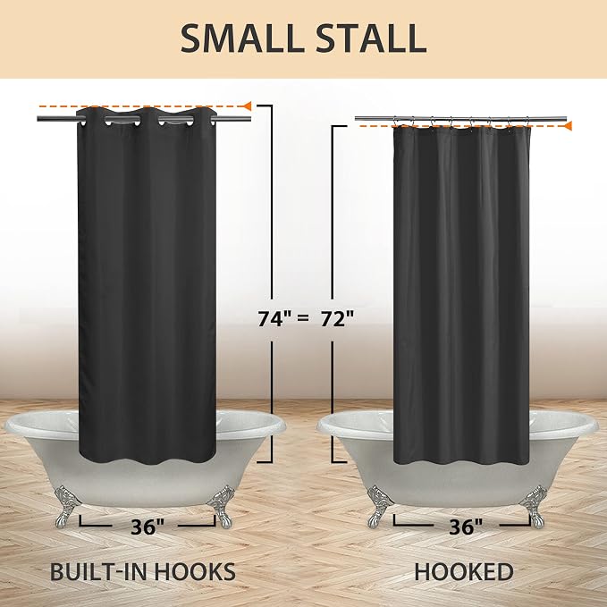 River Dream Stall Size No Hook Black Shower Curtain Soft Microfiber - Image 6