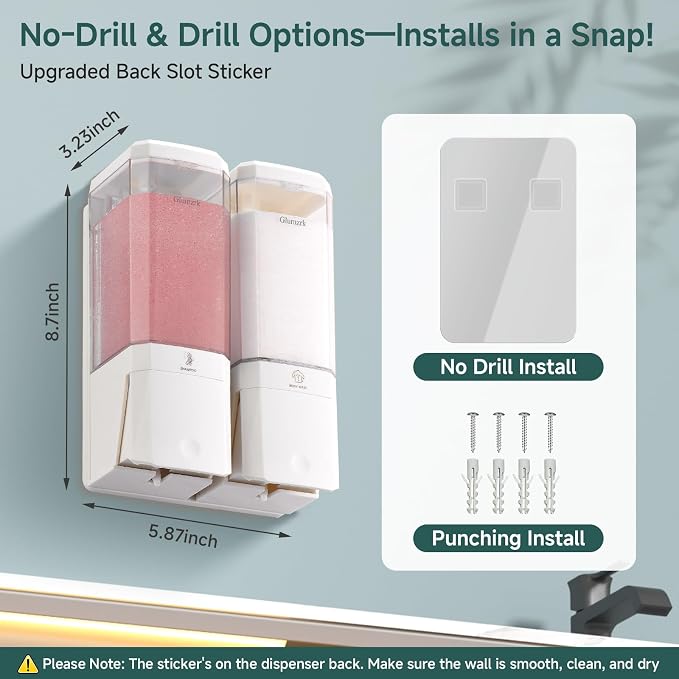 Shampoo and Conditioner Dispenser Wall Mounted No Drill, Shower Soap Dispenser - Image 3