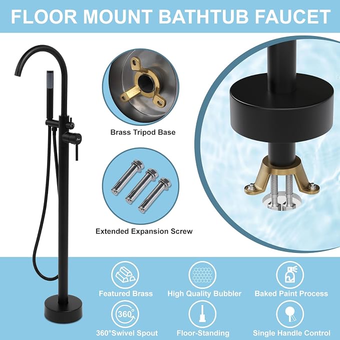 Freestanding Bathtub Faucet, Floor Mount Bathtub Faucet - Image 2