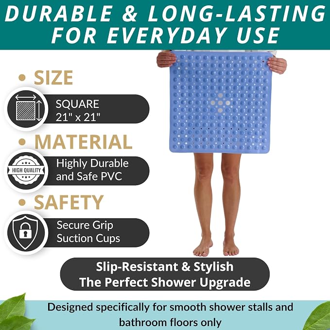 ENKOSI Square Shower Mat – 21 x 21 Inch Non-Slip Bathroom Shower Stall Mat - Image 3