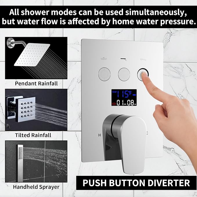 Bathroom Rainfall Shower System Wall Mount 8 Inch Shower Head - Image 4