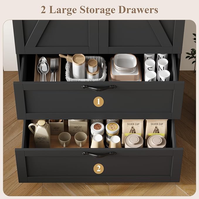 HOSTACK 70" Tall Kitchen Pantry Storage, Barn Doors Pantry Cabinet - Image 6
