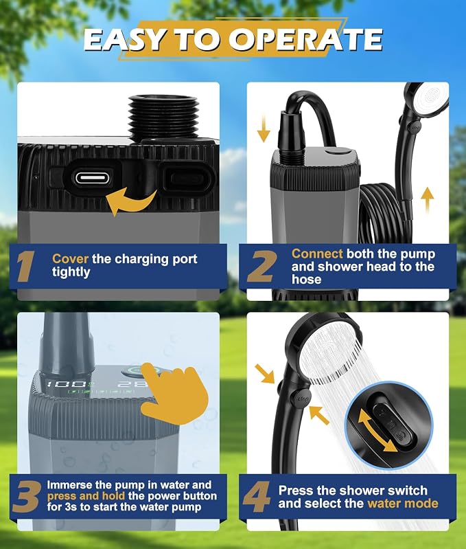 Upgraded Portable Shower for Camping, Rechargeable Camping Shower - Image 6