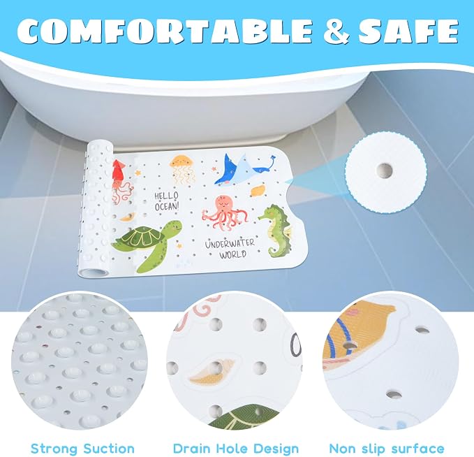 Baby Bath Mat for Tub Non Slip Kids Bathtub Mat Extra Long 40X16 Inch Toddler - Image 4