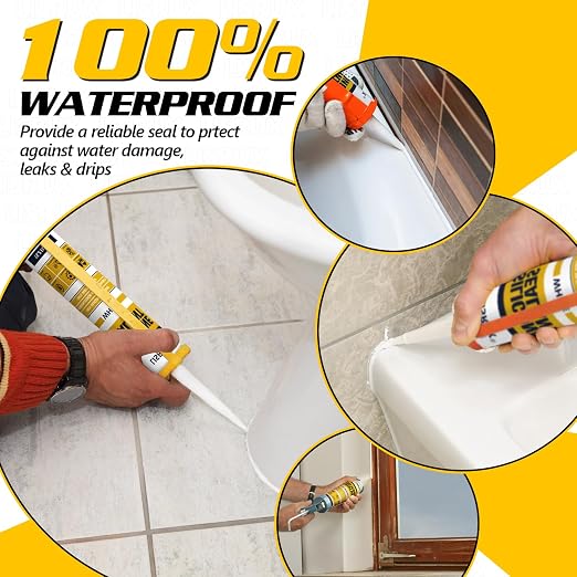White Advanced Silicone Caulk, 100% Waterproof Silicone Sealant Indoor Outdoor - Image 3