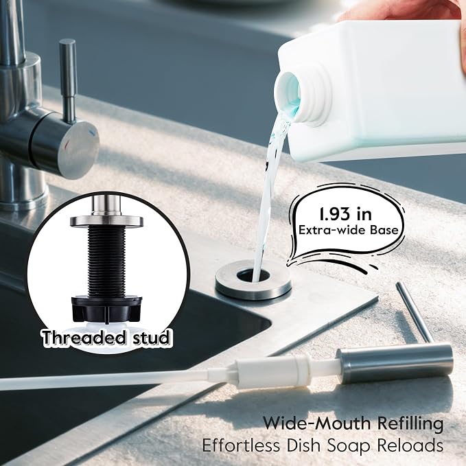 GAPPO Soap Dispenser for Kitchen Sink, Built in Sink Soap Dispenser, Brushed - Image 3