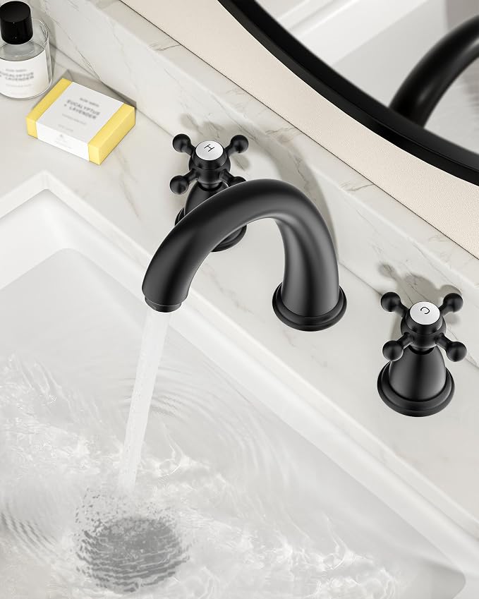 FORIOUS Bathroom Sink Faucet 8 Inch, Matte Black Bathroom Faucet 3 Hole - Image 3