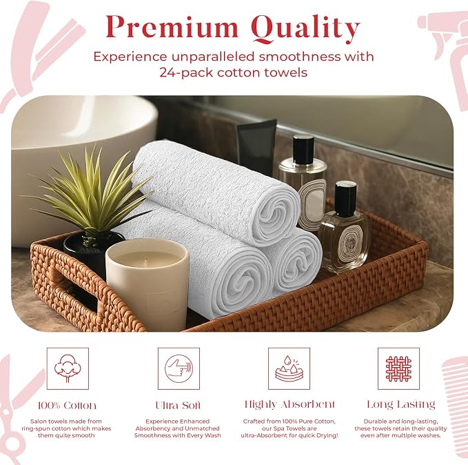 RIVERSIDE Pack of 24 Salon Towels Set – 16 x 26 Inches, 100% Ring Spun Cotton - Image 6
