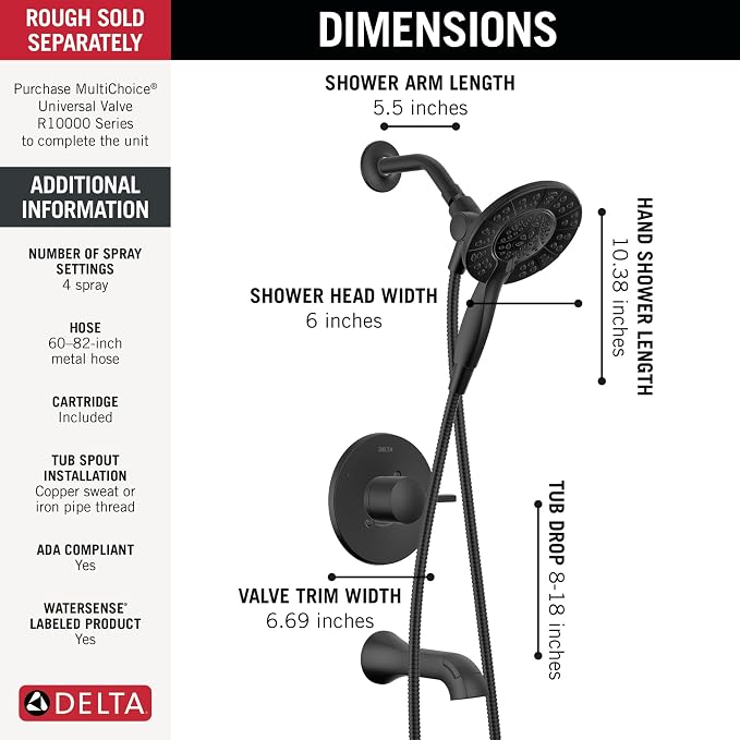 Delta Faucet Albion 14 Series Single-Handle Tub and Shower Faucet Set, Matte - Image 4