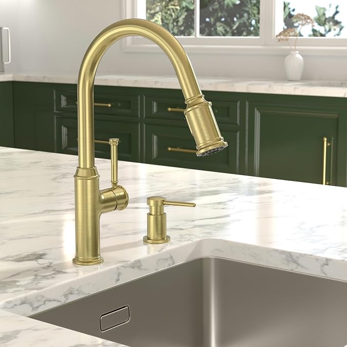 Lava Odoro Gold Soap Dispenser for Kitchen Sink, Modern Brass Built in - Image 7