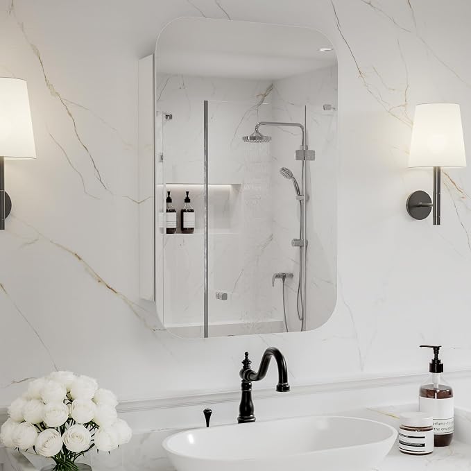 20x31 Medicine Cabinet Mirror for Bathroom, Aluminum Frame, Recessed/Surface by AZDHOME