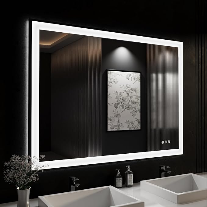 ISKM Framed LED Mirror for Bathroom 48"x38", Dimmable LED Bathroom Mirror by ISKM-IStillKeepMovin