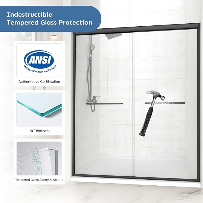 60" x 72" Frameless Sliding Shower Door, 6mm Tempered Glass, Heavy-Duty 304 - Image 4
