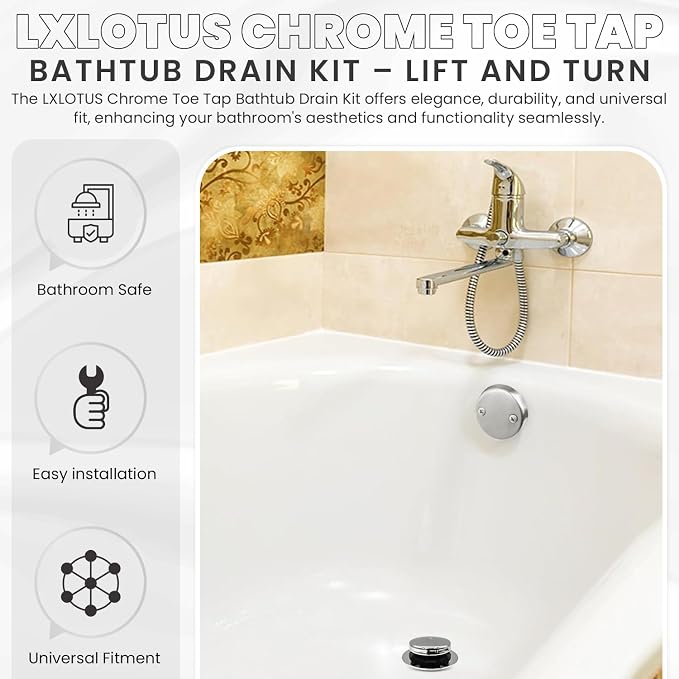Chrome Toe Tap Bathtub Trim Set - Image 2
