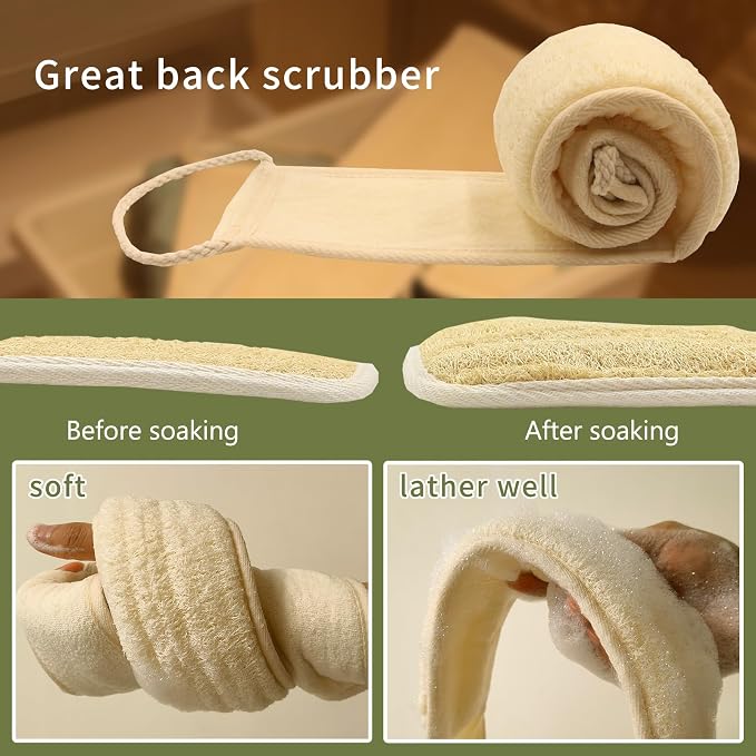 Natural Loofah Back Scrubber for Women, Exfoliating Bath Luffa Sponge Made from - Image 3