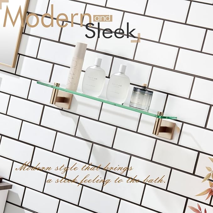 KOKOSIRI Wall Shelves Bathroom Hardware Tempered Glass Floating Shelf Hanging - Image 11