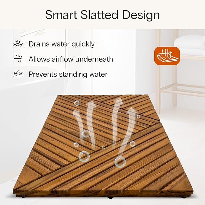 StrongTek Large Teak Bath Mat for Bathroom, 35.4" x 20" Solid Wood Shower Mat - Image 4